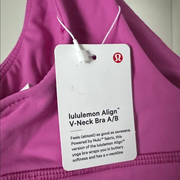 NWT. Lululemon Align V-Neck Bra A/B. Size: 8. Color: Pow Pink Tone. - Picture 6 of 6
